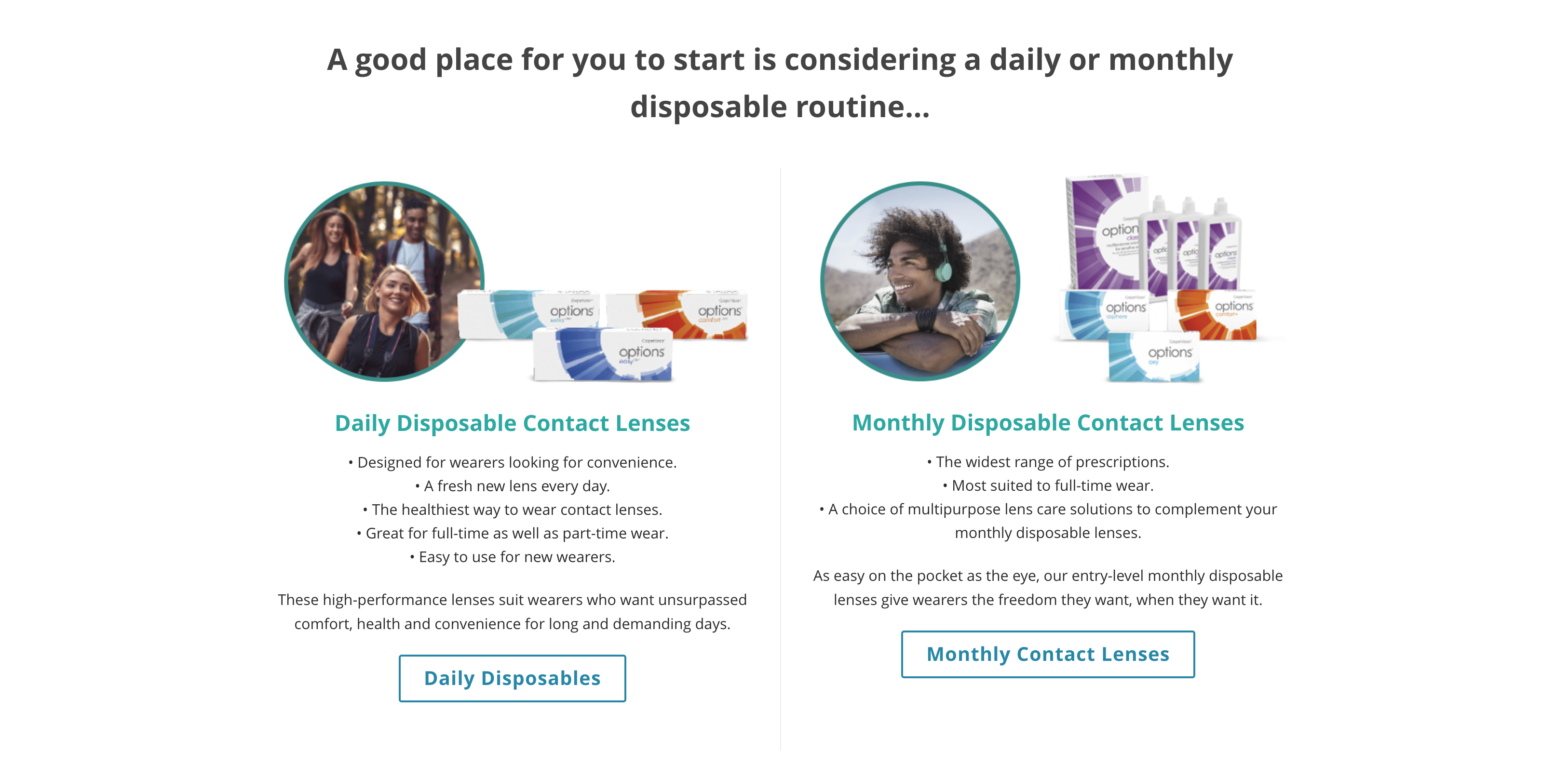 a selection of calls to action on an opticians website