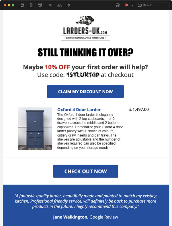 marketing automation abandoned basket email example