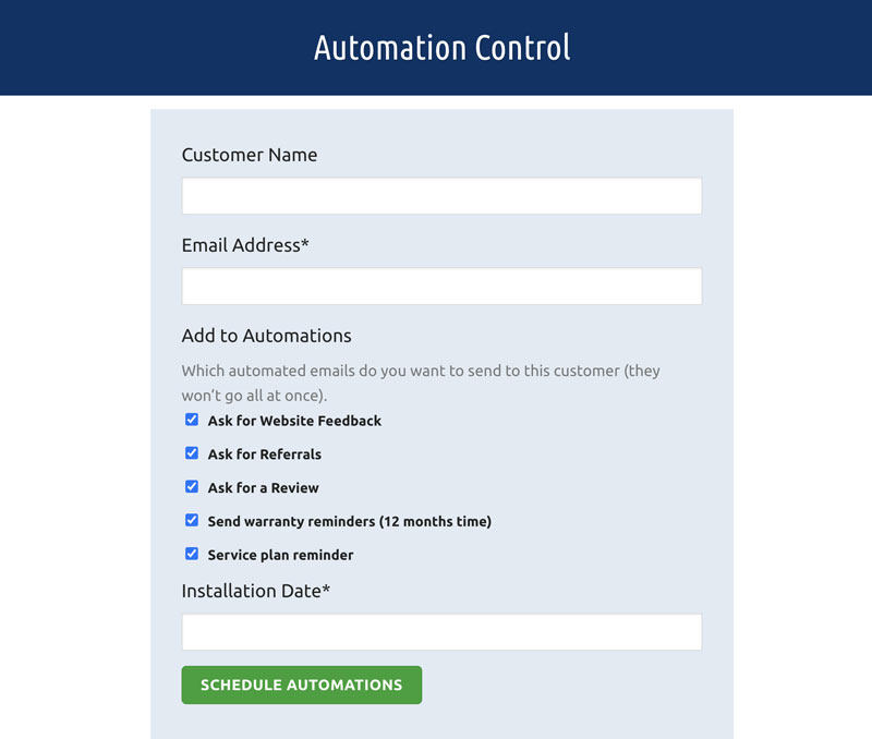 marketing automation ask for reviews manual trigger form example